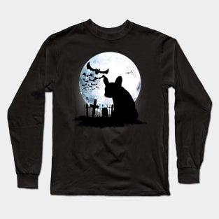 French bulldog frenchie and bats with full moon Long Sleeve T-Shirt